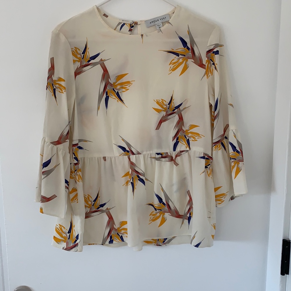 Amour Vert 100% silk peplum top.